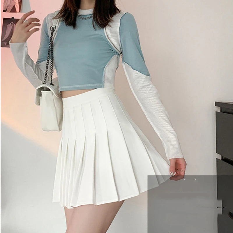 Women Sexy Skirts Slim Preppy A-Line Mini Wide Leg High Waist Harajuku Skirts Women Pleated Mini Skirts Spring Autumn