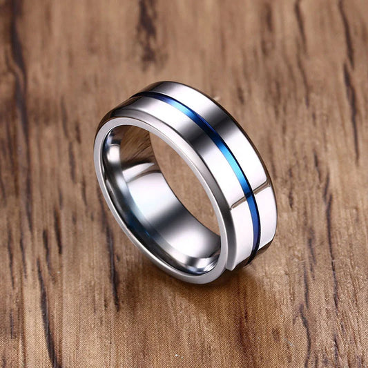 8MM Black Titanium Ring for Men Women Wedding Bands Trendy Rainbow Groove Rings Jewelry USA Size