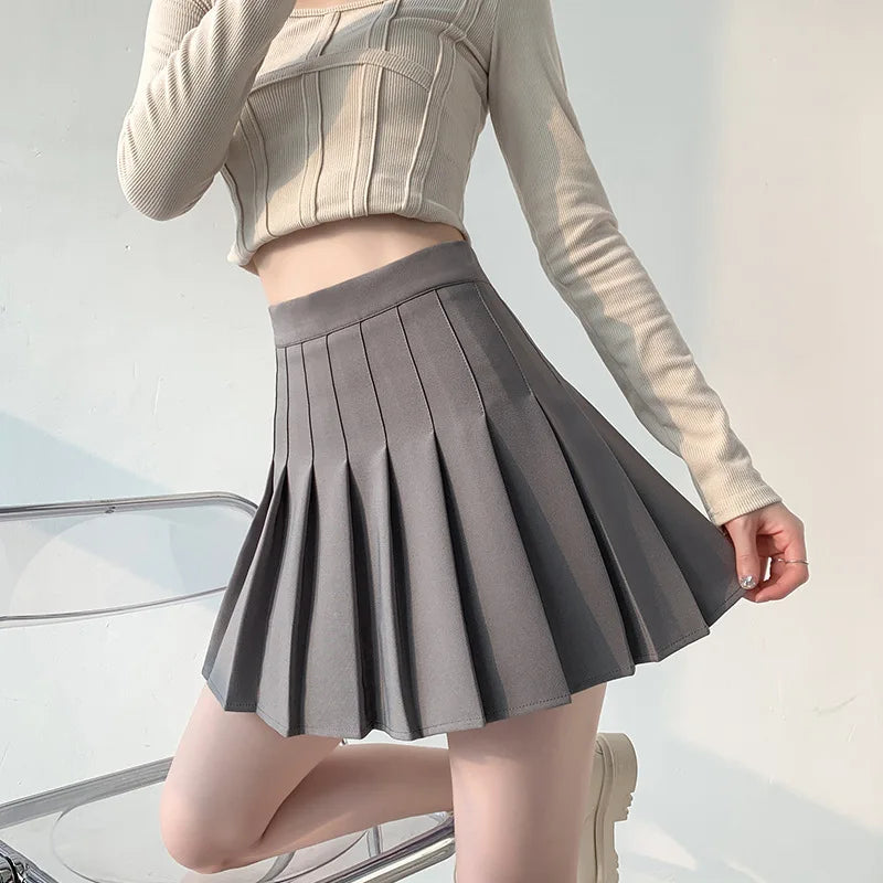 Women Sexy Skirts Slim Preppy A-Line Mini Wide Leg High Waist Harajuku Skirts Women Pleated Mini Skirts Spring Autumn