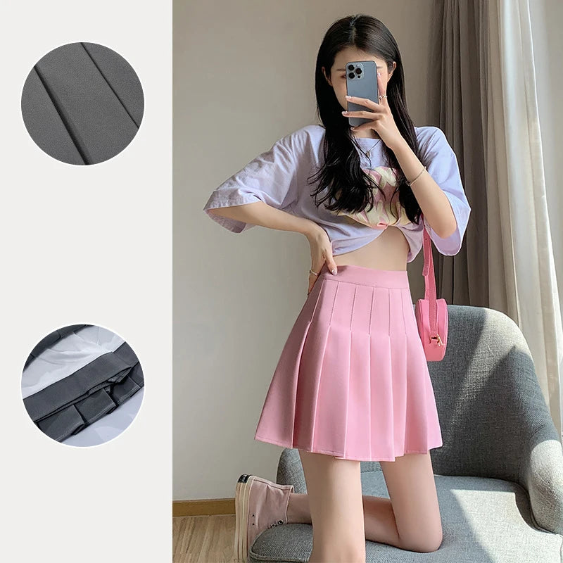 Women Sexy Skirts Slim Preppy A-Line Mini Wide Leg High Waist Harajuku Skirts Women Pleated Mini Skirts Spring Autumn