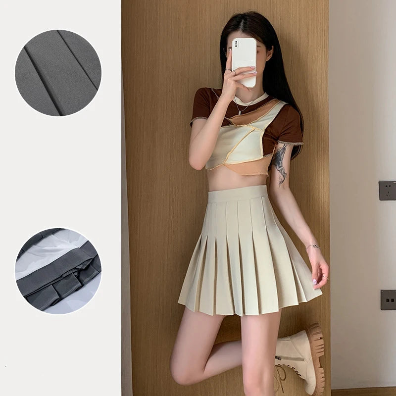 Women Sexy Skirts Slim Preppy A-Line Mini Wide Leg High Waist Harajuku Skirts Women Pleated Mini Skirts Spring Autumn