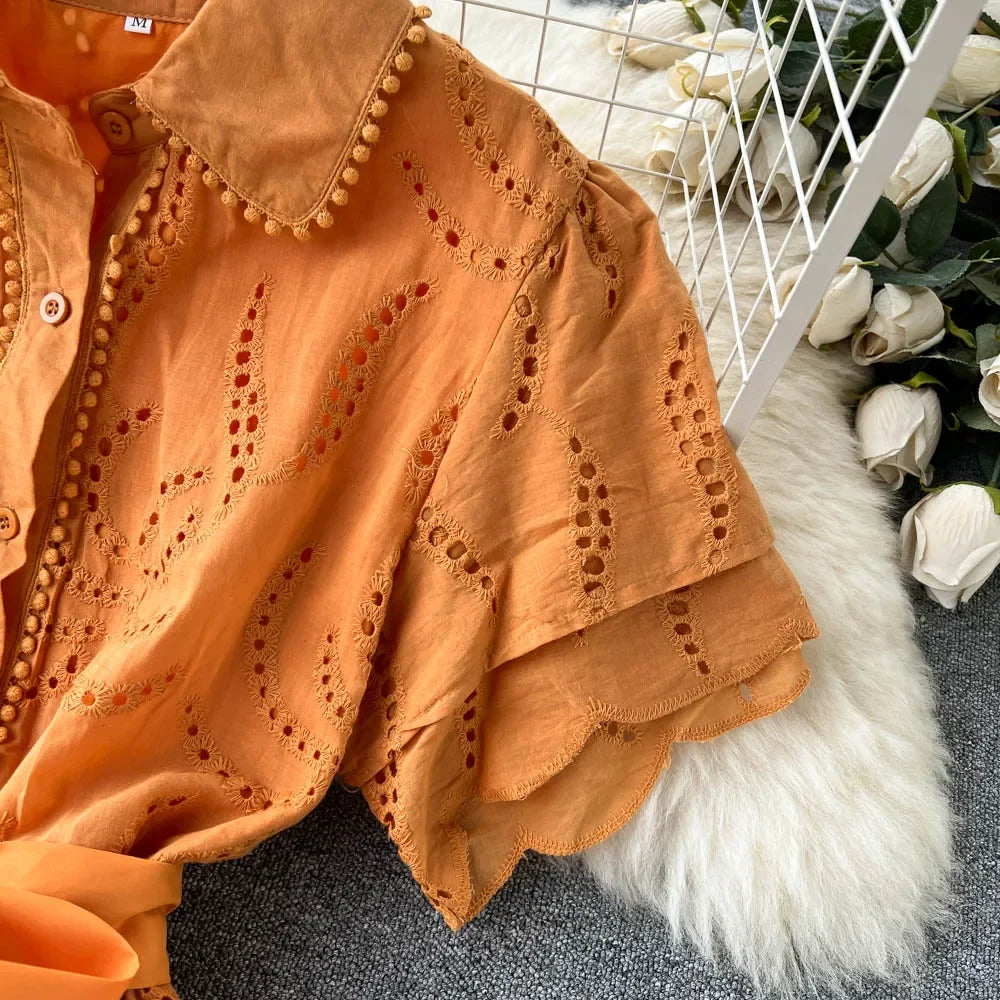 White/Green/Red 2024 Summer New Lace Embroidery Dress Women Short Sleeves Dresses Female Vintage Party Beach Maxi Long Dresses