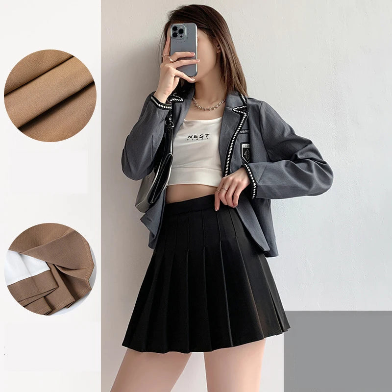 Women Sexy Skirts Slim Preppy A-Line Mini Wide Leg High Waist Harajuku Skirts Women Pleated Mini Skirts Spring Autumn