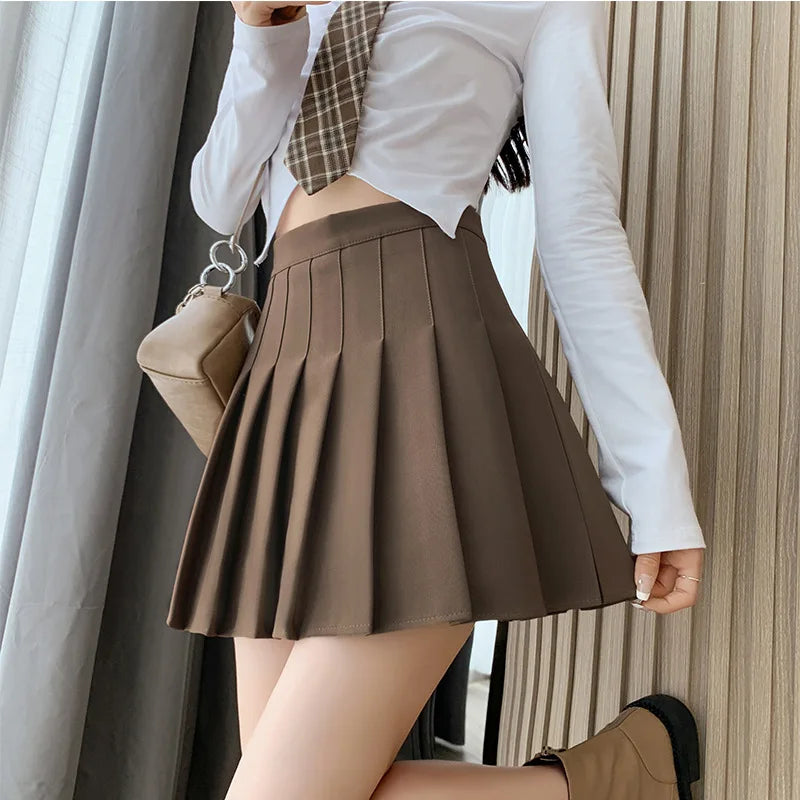 Women Sexy Skirts Slim Preppy A-Line Mini Wide Leg High Waist Harajuku Skirts Women Pleated Mini Skirts Spring Autumn