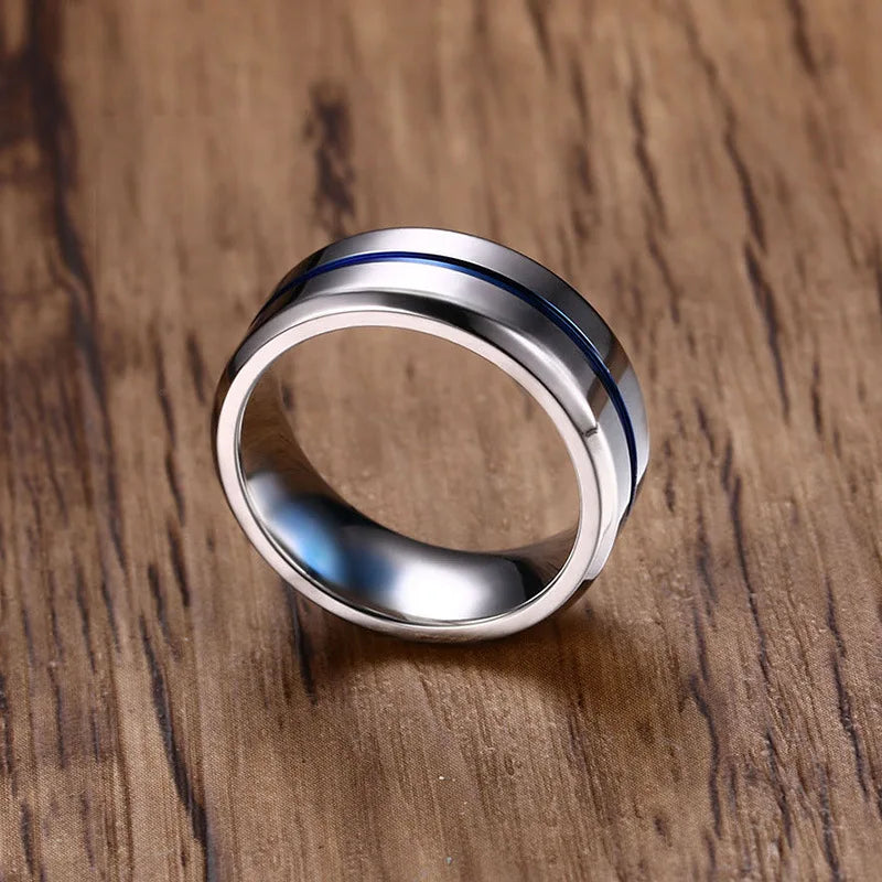 8MM Black Titanium Ring for Men Women Wedding Bands Trendy Rainbow Groove Rings Jewelry USA Size