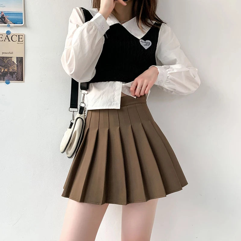 Women Sexy Skirts Slim Preppy A-Line Mini Wide Leg High Waist Harajuku Skirts Women Pleated Mini Skirts Spring Autumn