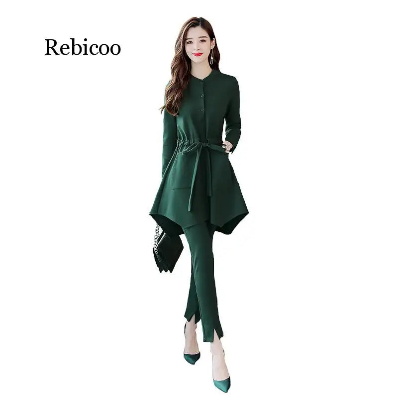 New Womens Two Piece Sets Korean Woman Clothes Sets plus Size Two Piece Tweed Tracksuit Solid Color Women'S Overalls Suits