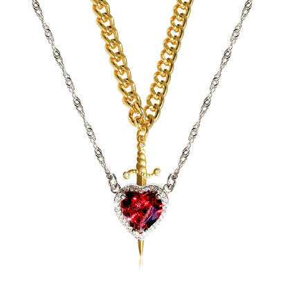Gothic Punk One Arrow through the Heart Creative Two Color Couple Necklace Red Rhinestone Heart Dagger Necklace Good Friend Gift Fashion Jewelry