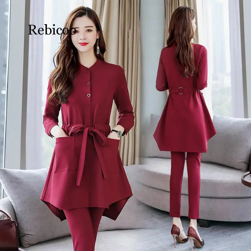 New Womens Two Piece Sets Korean Woman Clothes Sets plus Size Two Piece Tweed Tracksuit Solid Color Women'S Overalls Suits