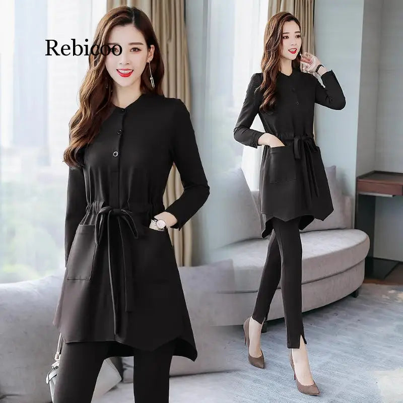 New Womens Two Piece Sets Korean Woman Clothes Sets plus Size Two Piece Tweed Tracksuit Solid Color Women'S Overalls Suits