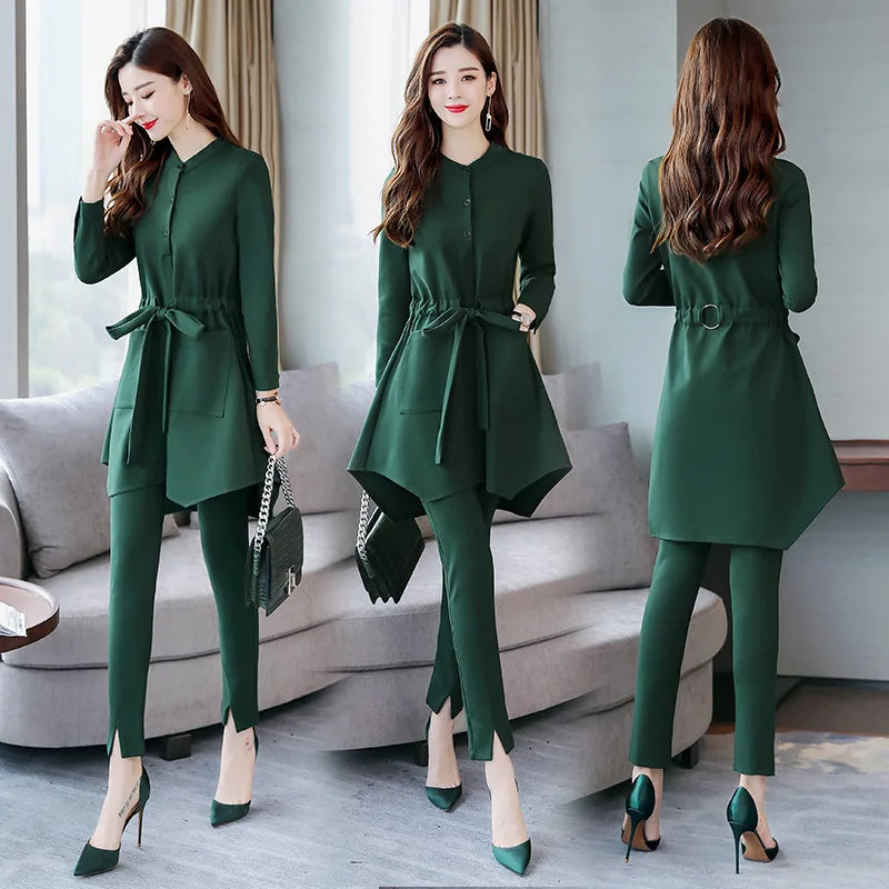 New Womens Two Piece Sets Korean Woman Clothes Sets plus Size Two Piece Tweed Tracksuit Solid Color Women'S Overalls Suits